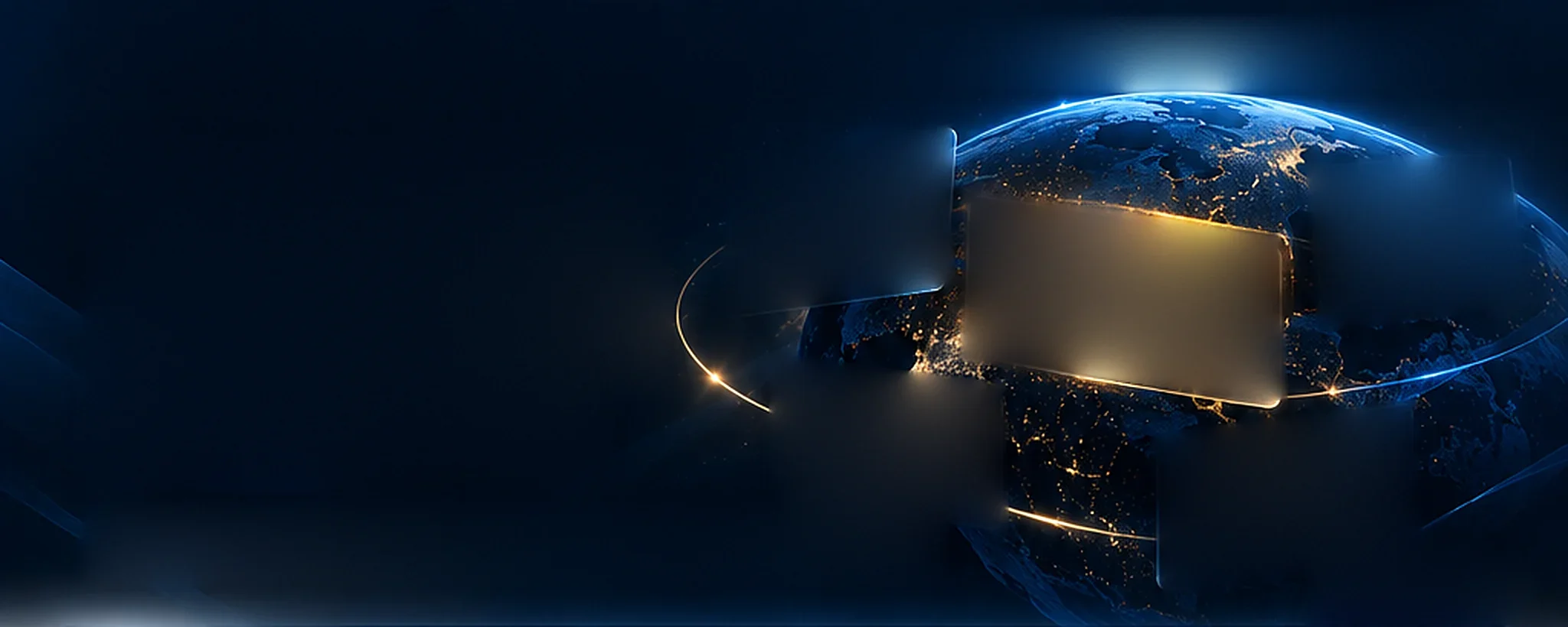Night-side globe with global market cards